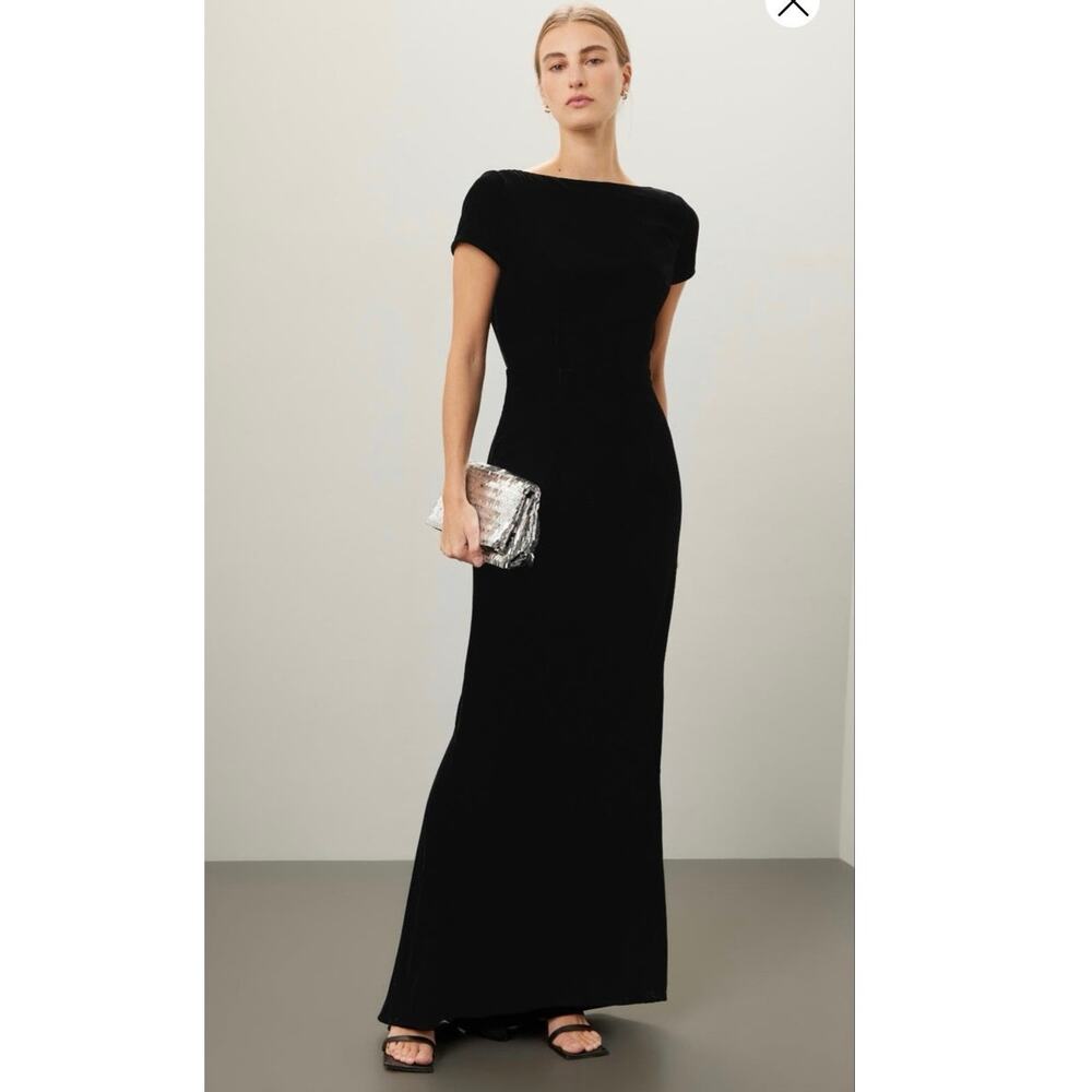 STAUD Black Velvet Cap Sleeve Open Low Back Formal Boat Neck Dress size 12